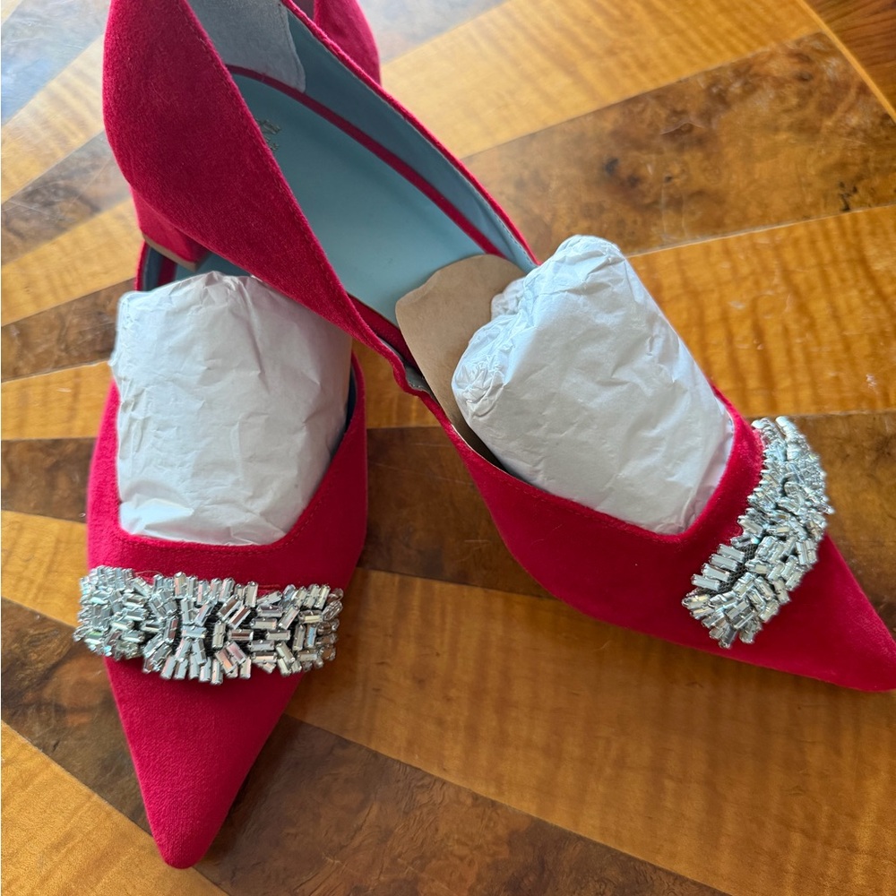 Frances Valentine Red Heels with Embellishment 9.5 with duster bag - Picture 6 of 7